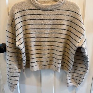 Cream and Black Striped Crewneck Sweater
